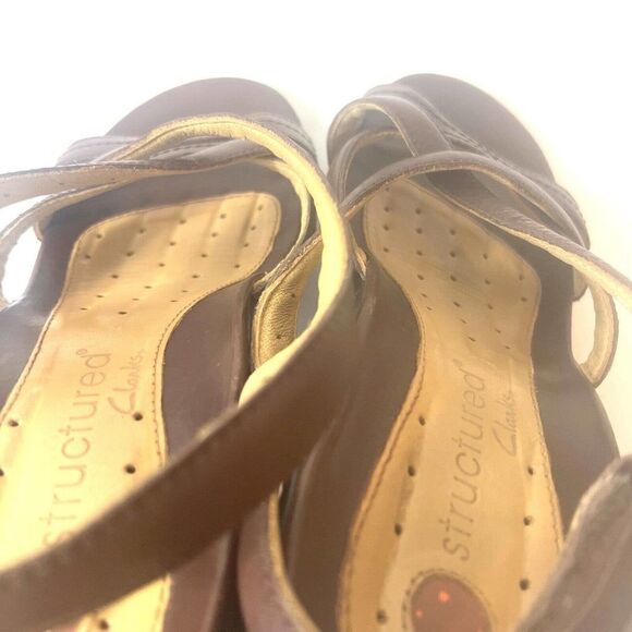Clarks Unstructured Heel Sandals Women 10M Brown Leather Slip On Sling Back Open - Picture 6 of 12